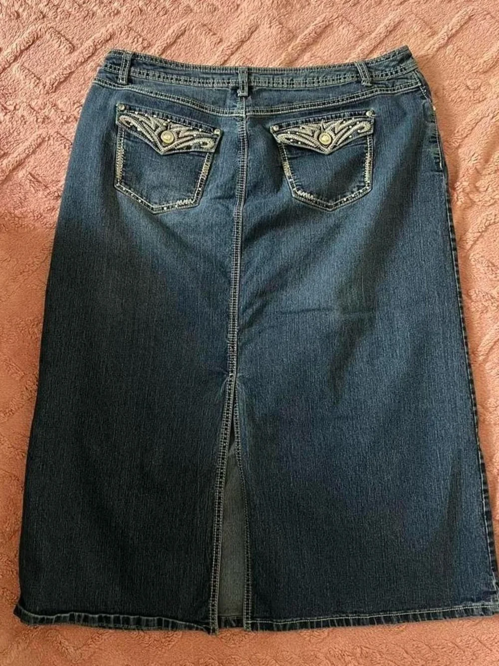 Cato blue Denim maxi Skirt rhinestone pockets